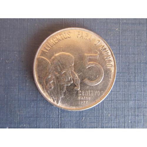 Монета 5 сентаво Бразилия 1977 ФАО фауна корова состояние