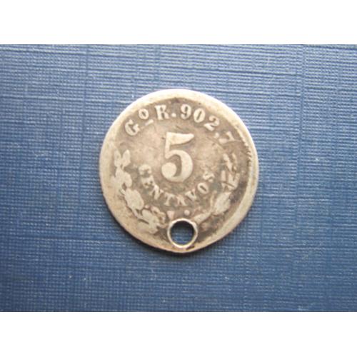 Монета 5 сентаво Мексика 1896 серебро с отверстием дукач