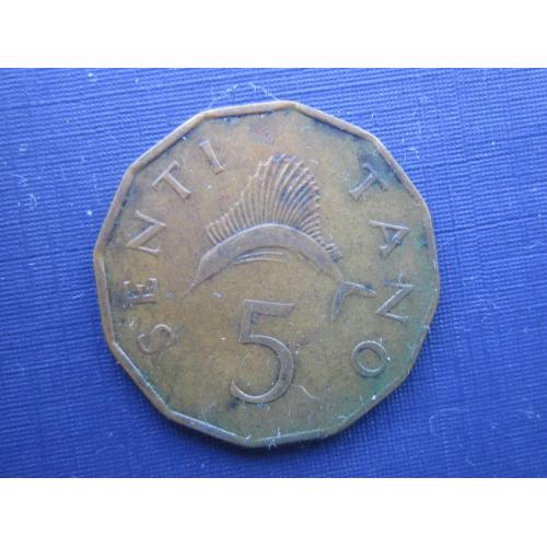Монета 5 сенти Танзания 1966 фауна рыба