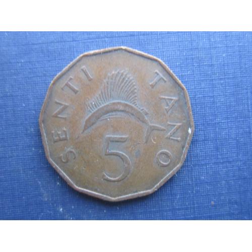 Монета 5 сенти Танзания 1973 фауна рыба