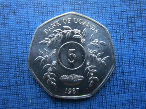 Монета 5 шиллингов Уганда 1987 состояние