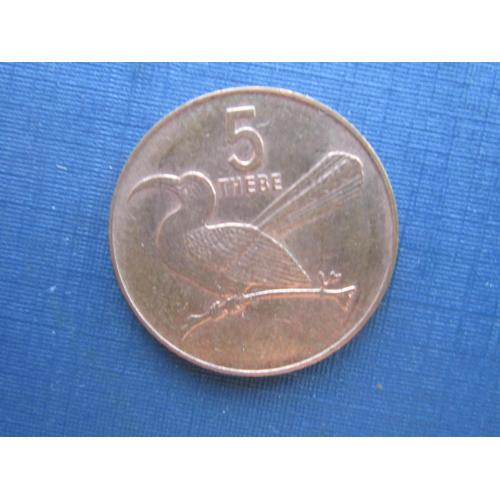 Монета 5 тхебе Ботсвана 1991 фауна птица