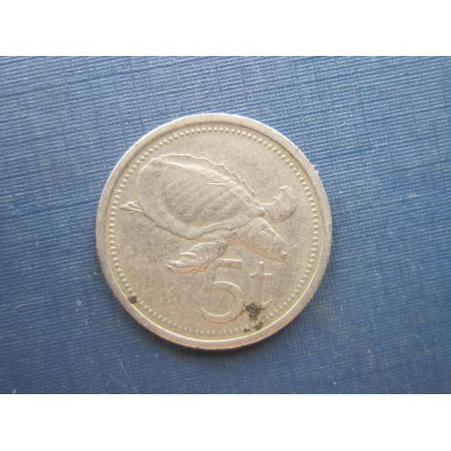 Монета 5 тоеа Папуа и Новая Гвинея 1975 фауна черепаха
