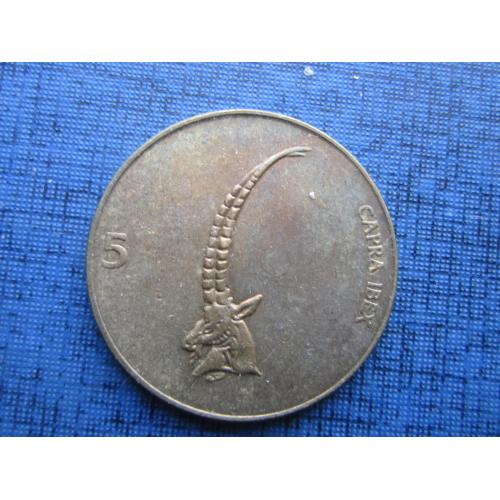 Монета 5 толаров Словения 1996 фауна козёл