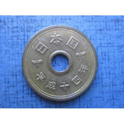 Монета 5 йен Япония 5 иероглифов