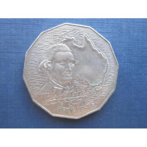 Монета 50 центов Австралия 1970 200 лет открытия Джеймс Кук карта