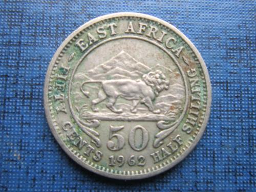 Монета 50 центов Британская Восточная Африка 1962 фауна лев