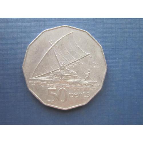 Монета 50 центов Фиджи Британские 1982 корабль парусник лодка большая