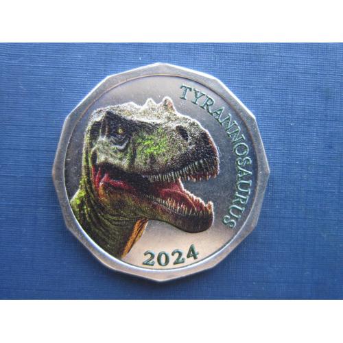 Монета 50 центов Остров Капити Новая Зеландия 2024 фауна динозавр тираннозавр