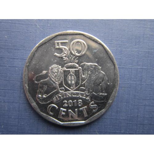 Монета 50 центов Свазиленд Эсватини 2018 фауна лев слон
