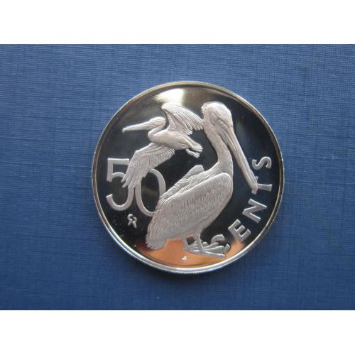 Монета 50 центов Виргинские острова Британские 1974 фауна птица пеликан пруф UNC