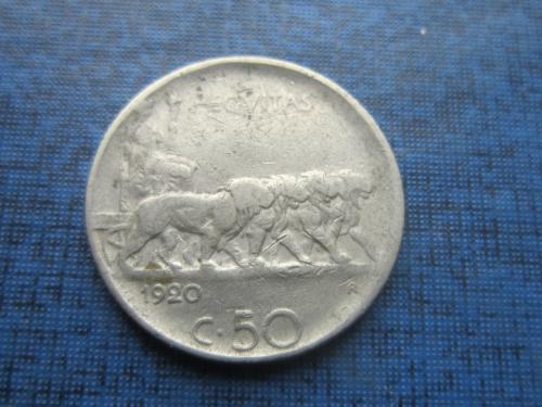 Монета 50 чентезими Италия 1920 фауна львы лев