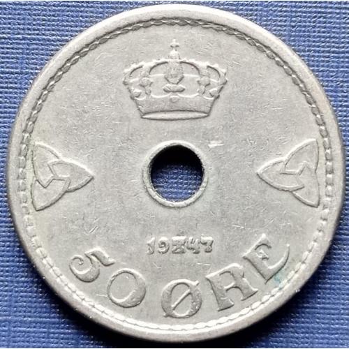 Монета 50 эре Норвегия 1947