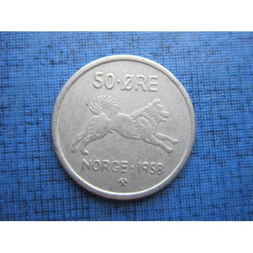 Монета 50 эре Норвегия 1958 фауна собака