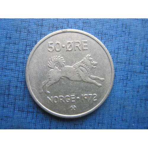 Монета 50 эре Норвегия 1972 фауна собака