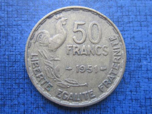 монета 50 франков Франция 1951 фауна петух