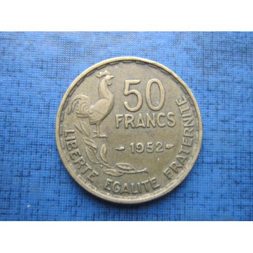 Монета 50 франков Франция 1952 фауна петух