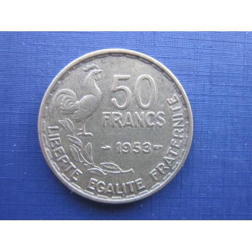 Монета 50 франков Франция 1953 фауна петух