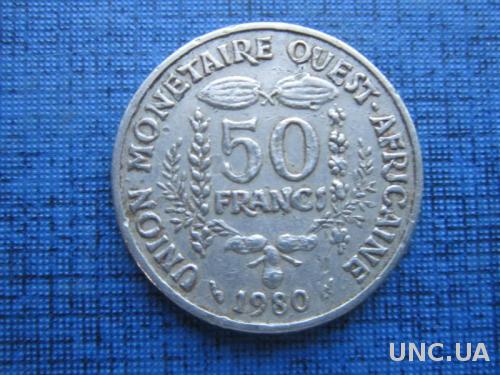монета 50 франков КФА 1980 фауна рыба

