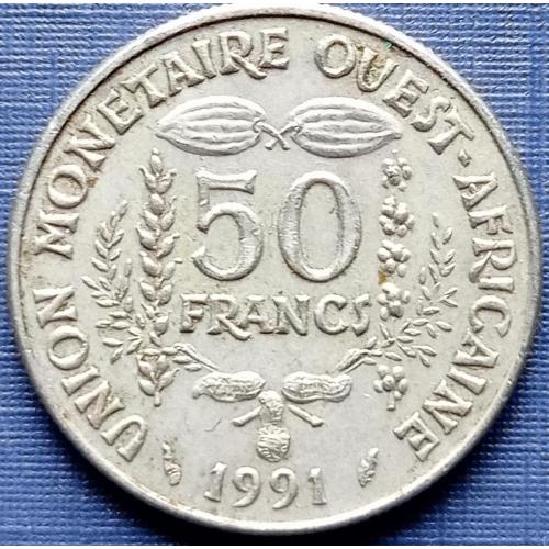Монета 50 франков КФА 1991 фауна рыба
