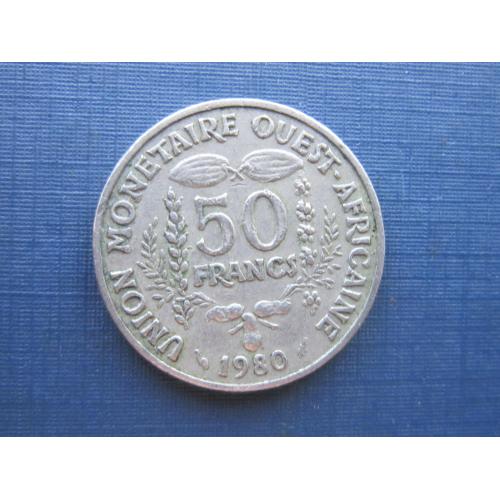 Монета 50 франков КФА Западная Африка 1980 ВСЕАО фауна рыба