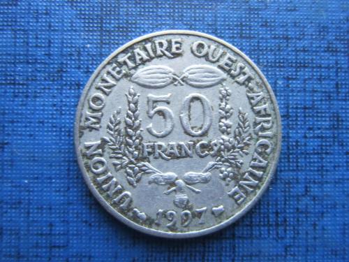 Монета 50 франков КФА Западная Африка 1997 фауна рыба
