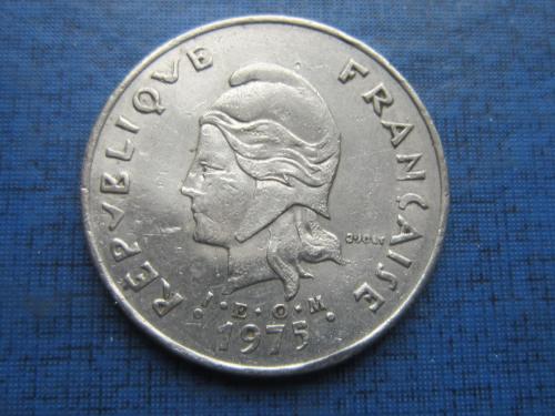 Монета 50 франков Полинезия Французская 1975 корабль лодка