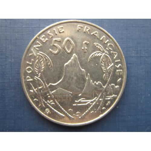 Монета 50 франков Полинезия Французская 1982 корабль парусник