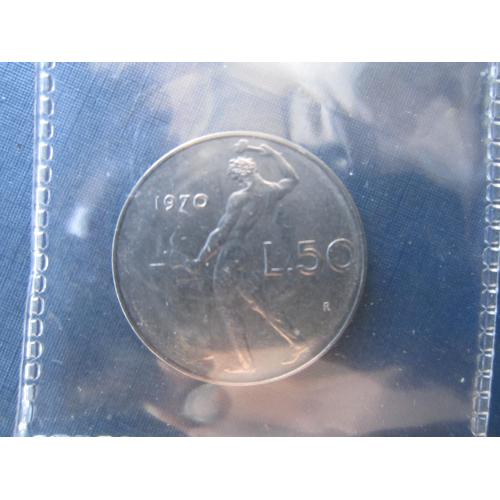 Монета 50 лир Италия 1970 UNC запайка из набора