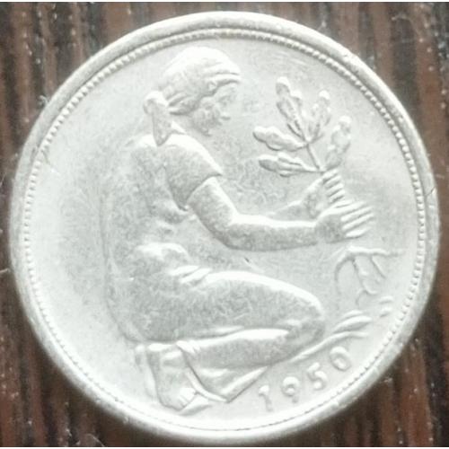 Монета 50 пфеннигов Германия ФРГ 1950 F
