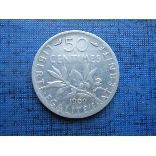 Монета 50 сантимов Франция 1909 серебро