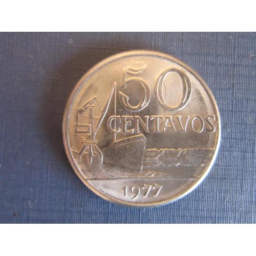 Монета 50 сентаво Бразилия 1977 корабль