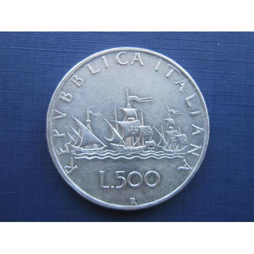 Монета 500 лир Италия 1960 корабли Колумб серебро