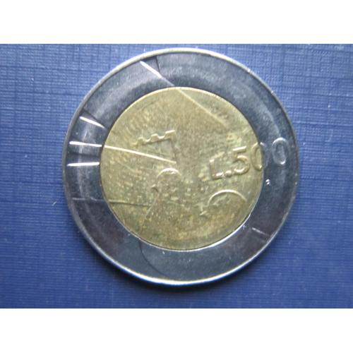 Монета 500 лир Сан-Марино 1990 почта почтовая марка фауна почтовый голубь