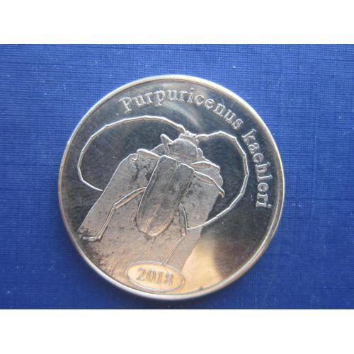 Монета 500 рупий северная Суматра 2018 фауна насекомые жуки усач-краснокрыл Келера