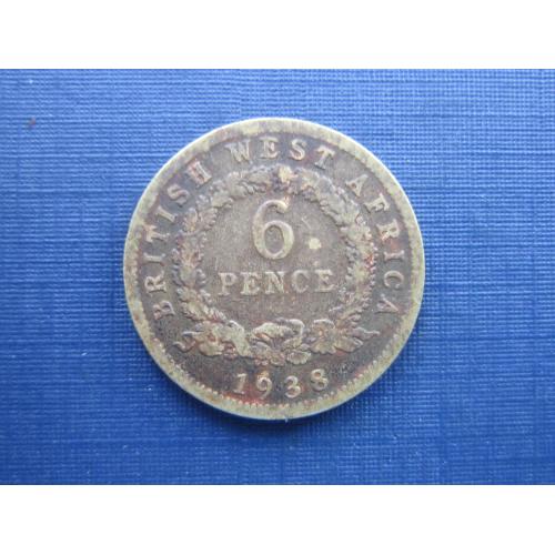 Монета 6 пенсов Британская Западная Африка 1938 латунь