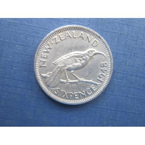 Монета 6 пенсов Новая Зеландия 1948 Георг VI фауна птица
