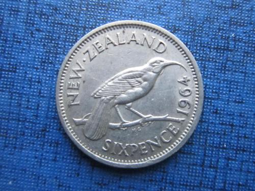 Монета 6 пенсов Новая Зеландия 1964 фауна птица