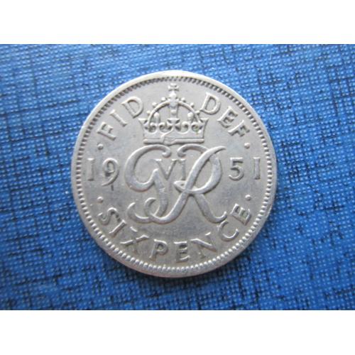 Монета 6 пенсов Великобритания 1951