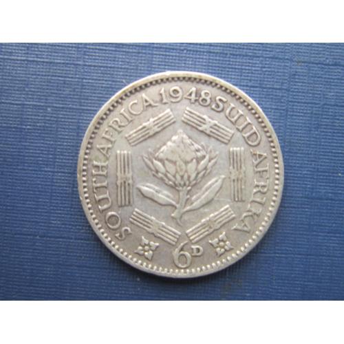 Монета 6 пенсов ЮАР 1948 серебро