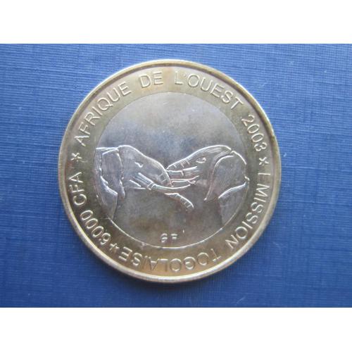 Монета 6000 франков КФА Того 2003 фауна слон