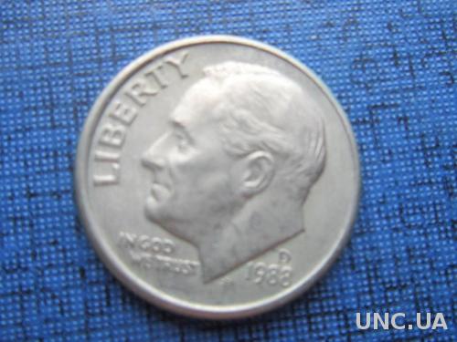 Монета дайм 10 центов США 1988 D
