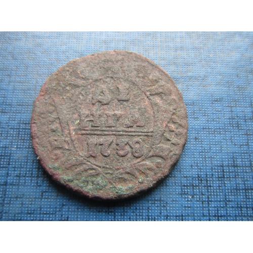 Монета денга 1/2 копейки Россия Российская империя 1738 Анна Иоановна