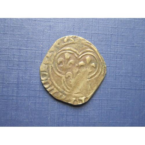 Монета двойной турнуа Франция 1515-1547 Франсуа I государство Крестоносцев билон состояние