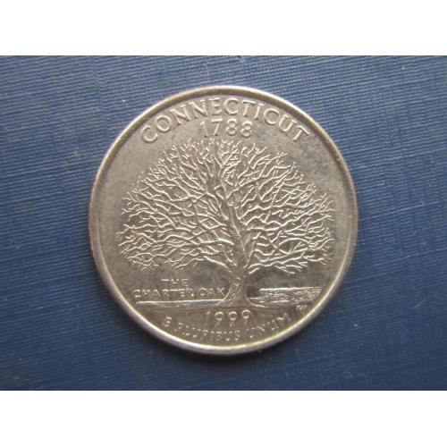 Монета квотер 1/4 четверть доллара 25 центов США 1999 D Коннектикут