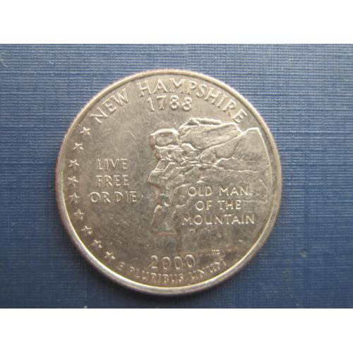 Монета квотер 1/4 четверть доллара 25 центов США 2000 D Нью-Гемпшир