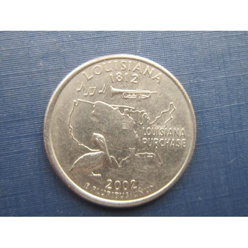 Монета квотер 1/4 четверть доллара 25 центов США 2002 D Луизиана фауна пеликан музыка труба