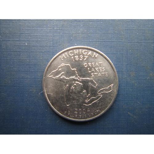 Монета квотер 25 центів США 2004 D Мічіган карта