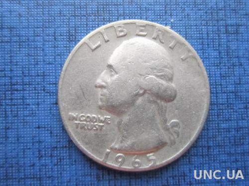 Монета квотер 25 центов США 1965