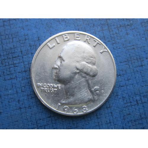Монета квотер 25 центов США 1968-D